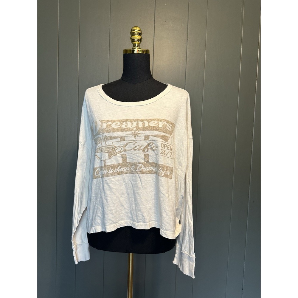 Aerie Dreamers‎ Cafe Graphic Cropped Long Sleeve Boxy M Medium